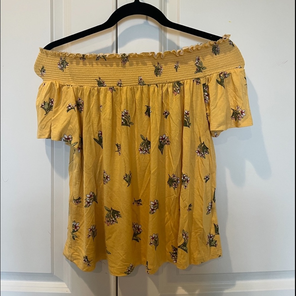Yellow Floral Off the Shoulder Shirt